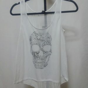 T Shirt Tank Top XS White Guess Los Angeles Skull
